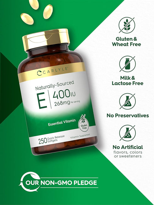 Carlyle Vitamin E 400 IU Softgels | 250 Count | Naturally Sourced, Non-GMO, Gluten Free