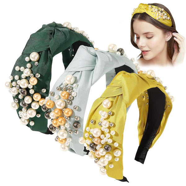 Ivyu Headbands for Women - Knotted Pearl Headband Hair Accessories for Girls, No Slip Fashion Cute Top Knot