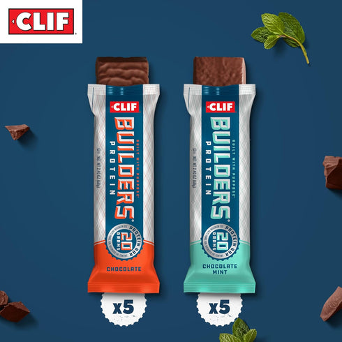 CLIF Builders Variety Pack - Chocolate Mint and Chocolate Flavor Plant Based Protein Bars, Gluten Free, 20g Protein