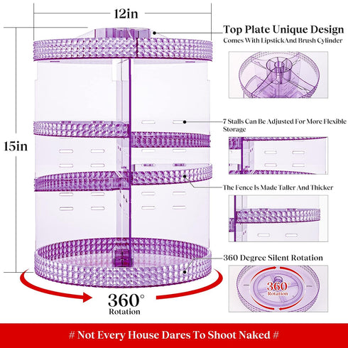 Makeup Organizer 360 Degree Rotating Cosmetic Storage Organizer, Large 7 Layers Acrylic Make Up Organizer for Vanity,