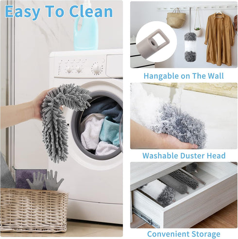 Microfiber Feather Duster with Extension Pole 30 to 100 inches, Reusable, Washable Dusters for Cleaning Ceiling Fans,