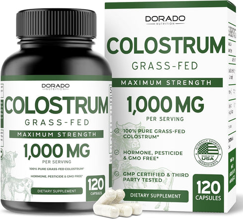 Colostrum Supplement 1000mg - Bovine Colostrum Capsules, Grass Fed, 120 Vegan Capsules, Gluten Free