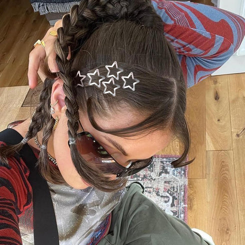 Star Hair Clips 2000s Y2K Snap Hair Barrettes, Non Slip Silver Metal Hair Accessories for Girls Women - 15 PCS 1.18"
