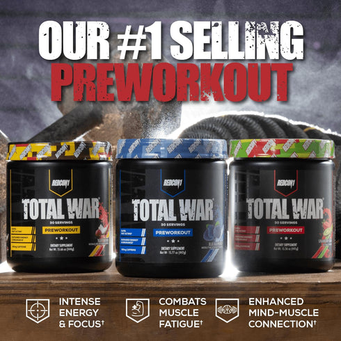 REDCON1 Total War Pre Workout Powder, Baja Bomb Flavor, Keto Friendly with 320mg Caffeine, Fast Acting (30 Servings)