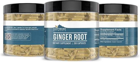 Earthborn Elements Ginger Root, 200 Capsules - Pure & Undiluted, No Additives