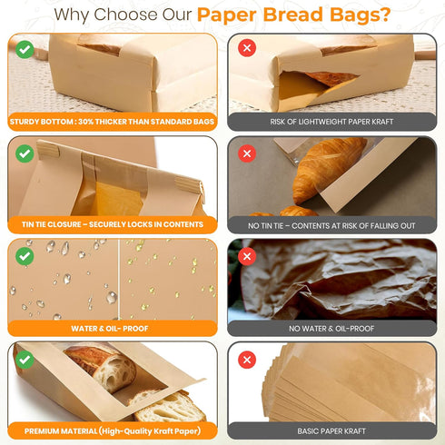 HEDENELIO 100 Pack 13.7"x8.3"x3.5" 100 UPGRADED THICKEST Brown Paper Bread Bags for Homemade Bread Large Sourdough
