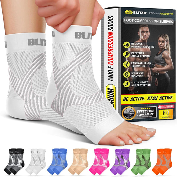 Compression Socks for Plantar Fasciitis, Ankle Brace Compression Sleeve with Foot Arch Support, White XXL