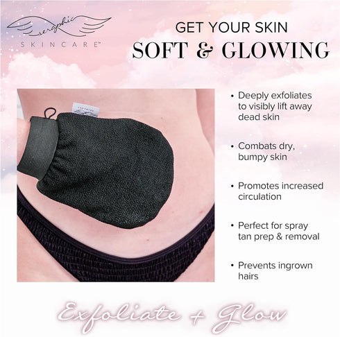 Seraphic Skincare Double-Layered Korean Exfoliating Mitt - Viscose Fiber Glove for Deep Exfoliation and Tan Removal