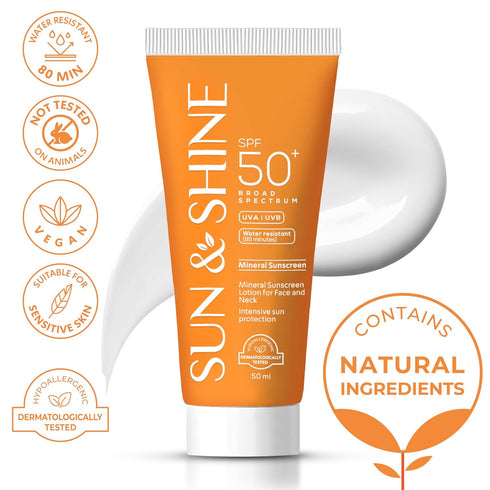 Sun&Shine 100% Mineral Sunscreen Zinc Oxide SPF50+ for Sensitive Skin, Fragrance Free Face Lotion, 1.7 Oz