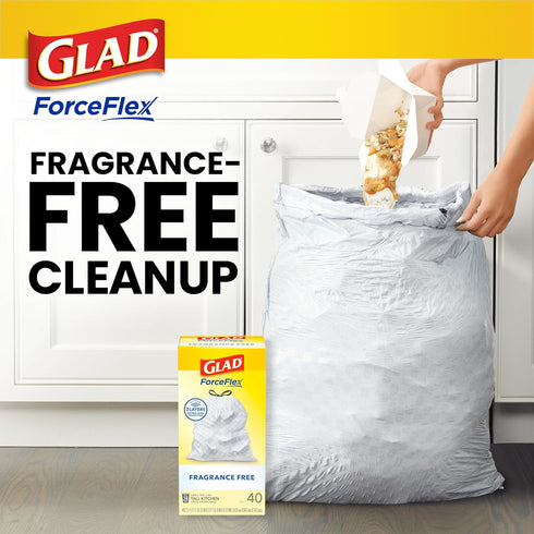 Glad Trash Bags, 13 Gallon ForceFlex Tall Kitchen Drawstring Garbage Bags, 40 Count, Package May Vary