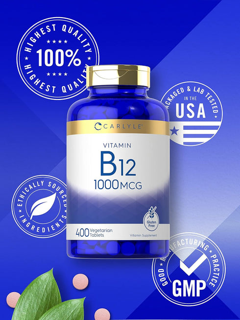 Carlyle Vitamin B12 1000mcg | Vegetarian, Non-GMO, Gluten Free Supplement | 400 Tablets