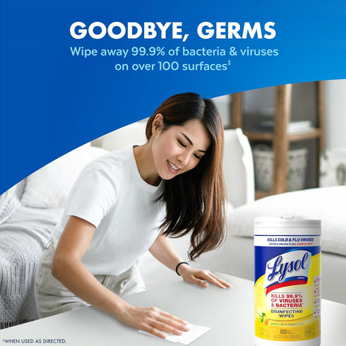 Pack 4 Lysol Disinfectant Wipes, Multi-Surface Antibacterial Cleaning Wipes, For Disinfecting and Cleaning, Lemon