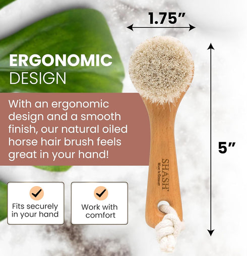 SHASH Since 1869 Hand Made in Germany - Sustainable Exfoliating Face Brush, Soft Goat Bristle for Glowing Complexion