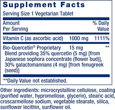 Life Extension Vitamin C & Bio-Quercetin Phytosome - Ultra-Absorbable Quercetin for Immune Support - 250 Vegetarian