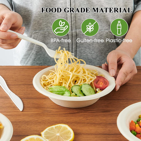 ECOLipak 150 Pack Compostable Paper Bowls, 12 oz Disposable Biodegradable Soup Bowls Made of Natural Bagasse