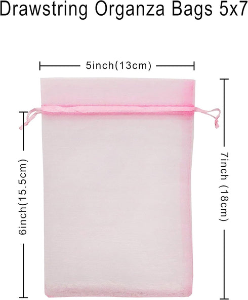 100PCS Pink Organza Bags 5X7 Inch Drawstring Mesh Pouches for Wedding Party Baby Shower Favors (Pink 5X7)