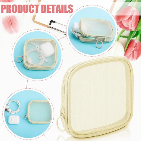 Weewooday 4 Pcs Mesh Makeup Bag, Mini Portable Cosmetic Travel Toiletry Pouch with Zipper for Daily Accessories (Beige,