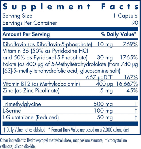 Allergy Research Group Homocysteine Plus Supplement - with Setria Glutathione, Vitamin B Complex, Trimethylglycine, Vegetarian Capsules - 90 Count