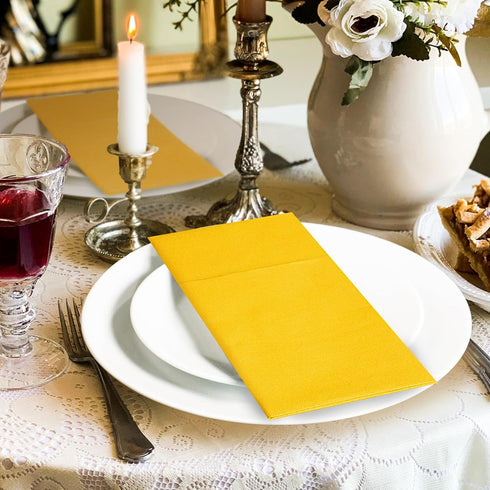 KAMMAK 100 Pack Disposable Mustard Yellow Paper Dinner Napkins, Premium Thick with Flatware Pocket for Events