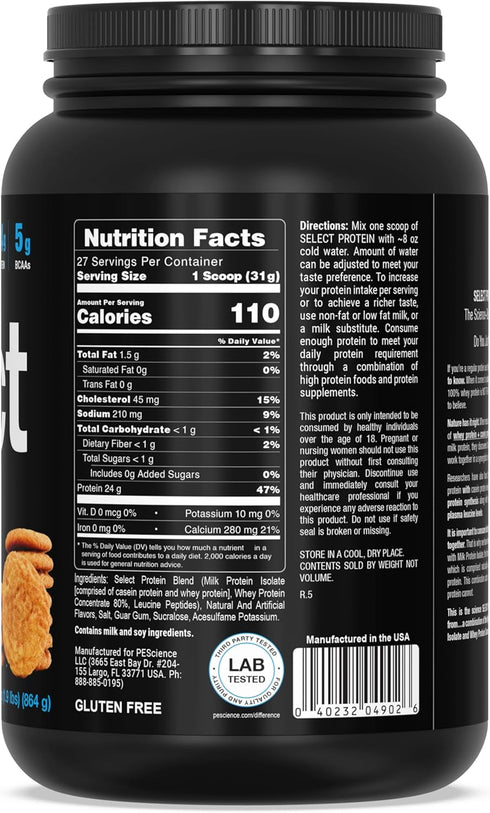 PEScience Select Low Carb Protein Powder, Snickerdoodle, 27 Servings, Keto Friendly