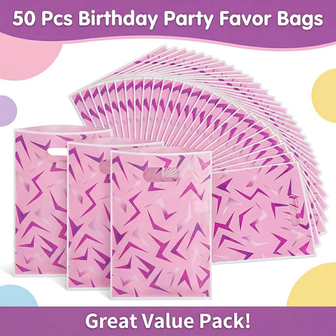SOAOP 50 Pack Kpop Music Theme Birthday Party Favor Bags with Handles, Plastic Goodie Gift Bags for Candy, Snacks