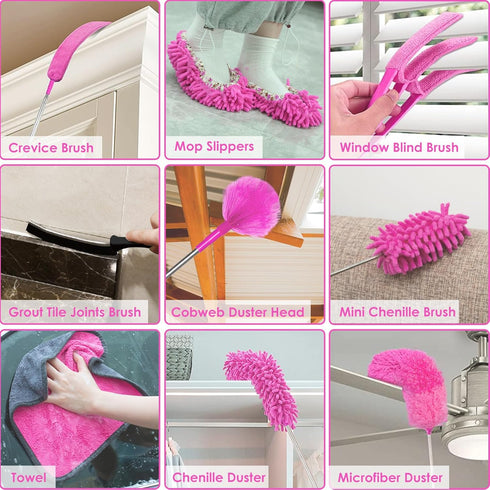 Microfiber Dusters for Cleaning, 14PCS Feather Dusters with Extension Pole for High Ceilings, Fans, and Blinds