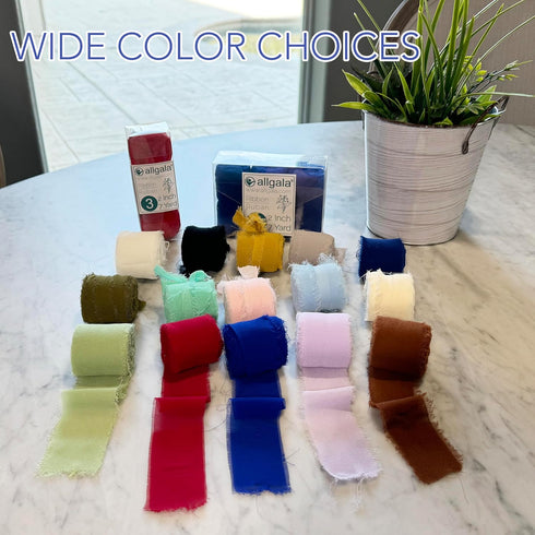 Allgala 6 Roll Handmade Rustic Fringe Frayed Chiffon Ribbon, 2"x7yd, Navy Blue for Bridal Wedding Gift Packing