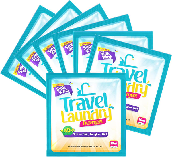 Skywin Travel Laundry Detergent 10 ml - 8 Pack, Effective Travel Detergent Packets for Sink Washing, Lightweight