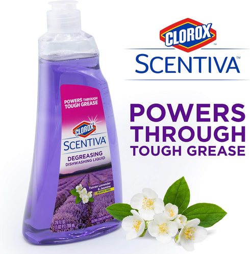 Clorox Scentiva Dish Soap, Tuscan Lavender & Jasmine Scent, 26 oz, Great Smelling Liquid Cuts Through Grease Fast