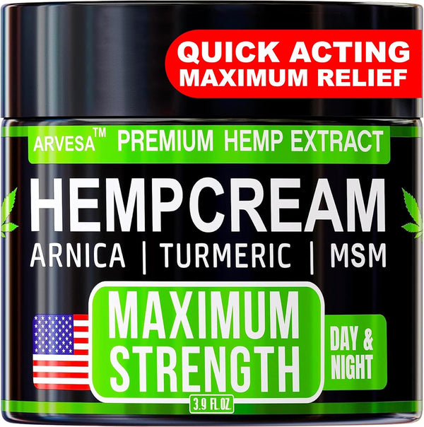 Maximum Strength Hemp Cream for Muscle, Joint, Back, Knee Relief - Natural Hemp Oil Extract Gel Rub