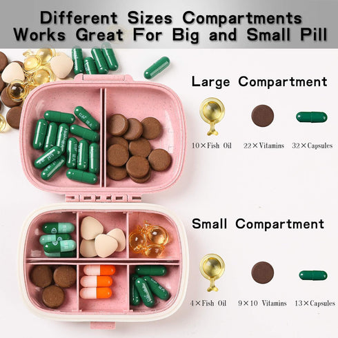 2 Pack Pill Case Organizer, Travel Waterproof Pocket Container with Label, Portable Pink Medicine Case for Vitamins