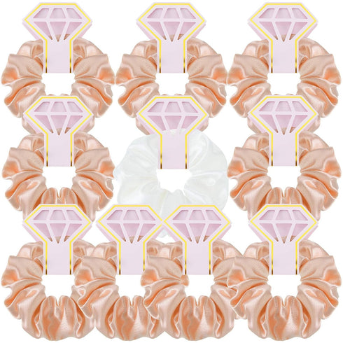 WILLBOND 10 Pcs Bridal Hair Scrunchies, Satin Bridesmaid Hair Ties for Wedding Party Favors (Dark Pink and White)