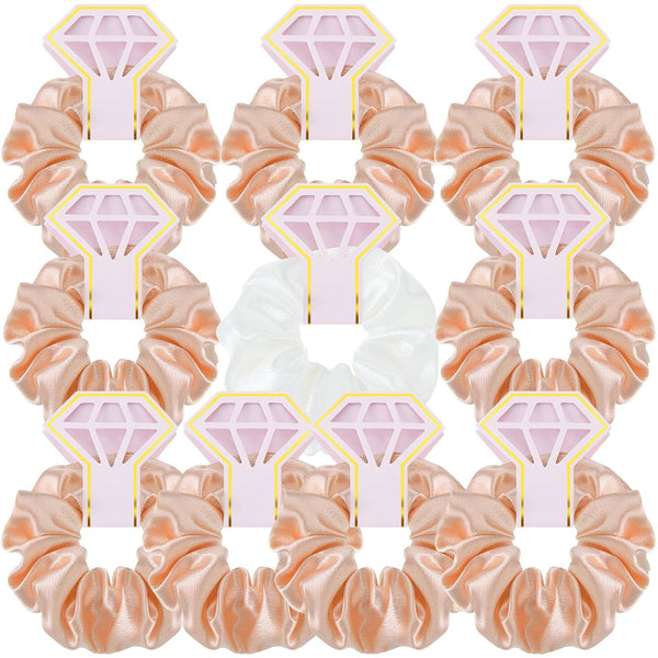 WILLBOND 10 Pcs Bridal Hair Scrunchies, Satin Bridesmaid Hair Ties for Wedding Party Favors (Dark Pink and White)