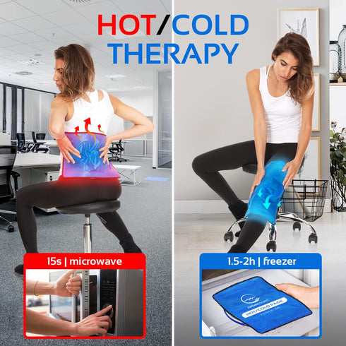 Reusable Ice Packs for Injuries, 11" x 14.5" - 2 Pack XL Hot & Cold Pack for Back Pain Relief, Flexible When Frozen