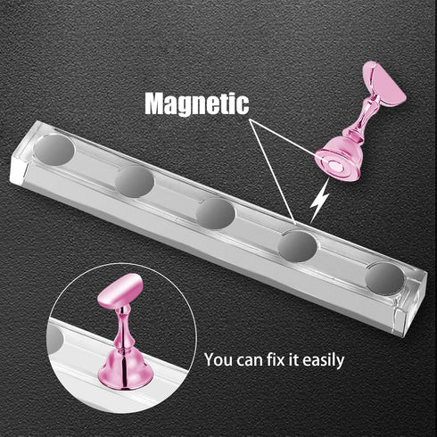 JUSTOTRY 4 Sets Pink Nail Stand for Press on Nails Display, Magnetic Holder for Nail Art Practices
