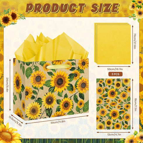 Peconal Large Sunflower Gift Bag with Tissue Paper and Greeting Card Yellow Sunflower Party Favor Bags Decorations