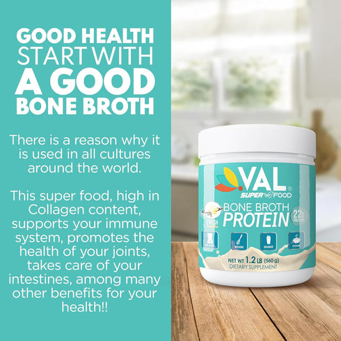 VAL Chicken Bone Broth Powder Protein | 22g Protein, 12g Collagen, 8g Inulin | Supports Healthy Skin and Gut Health