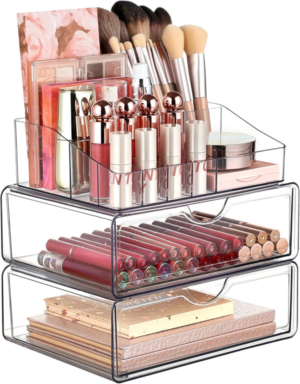 Vtopmart 3 Tier Clear Makeup Organizer with Drawer, Cosmetic Storage for Dresser Countertop & Bathroom Vanity
