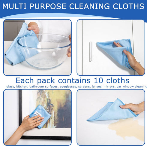 10 Pack Premium Microfiber Glass Cleaning Cloth, 16 Inch x 16 Inch, Streak & Lint Free for Windows and Mirrors