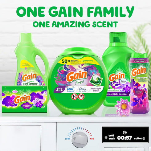 Gain flings Laundry Detergent Soap Pacs, Moonlight Breeze Scent, HE Compatible, 76 Count