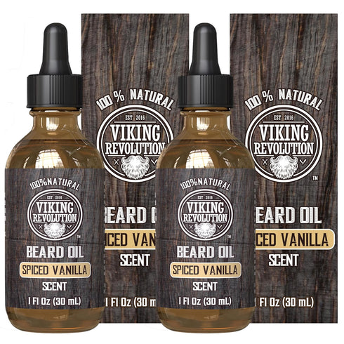 Viking Revolution Beard Oil for Men, All Natural Spiced Vanilla Scent with Argan & Jojoba Oil, 2 Pack