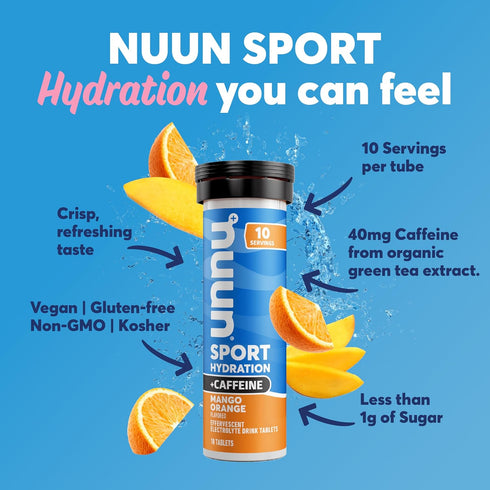 Nuun Sport + Caffeine Electrolyte Tablets - Mango Orange Flavor, 8 Pack (80 Total Servings)