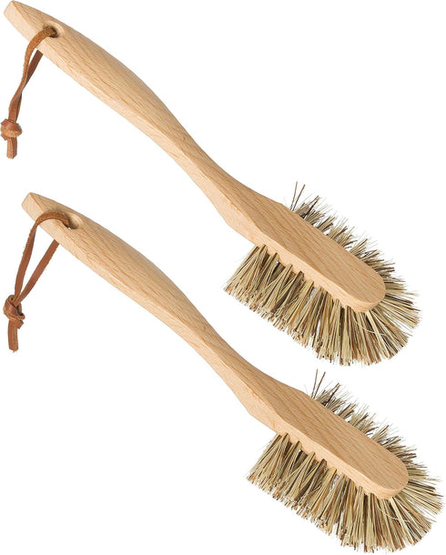 REDECKER Curved Dish Brush, Natural Union Plant Fiber Bristles, Ergonomic Design with Oiled Beechwood Handle (Set of 2)