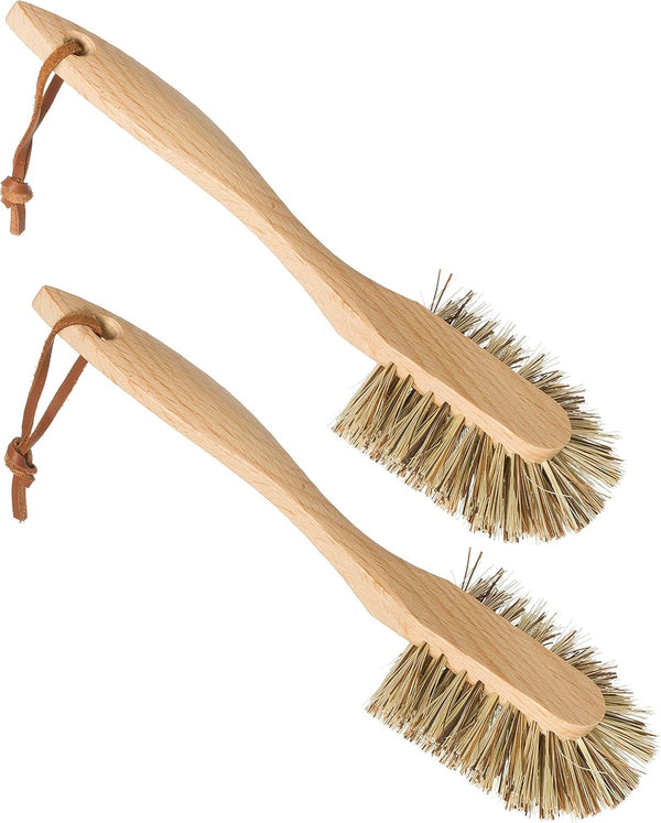 REDECKER Curved Dish Brush, Natural Union Plant Fiber Bristles, Ergonomic Design with Oiled Beechwood Handle (Set of 2)