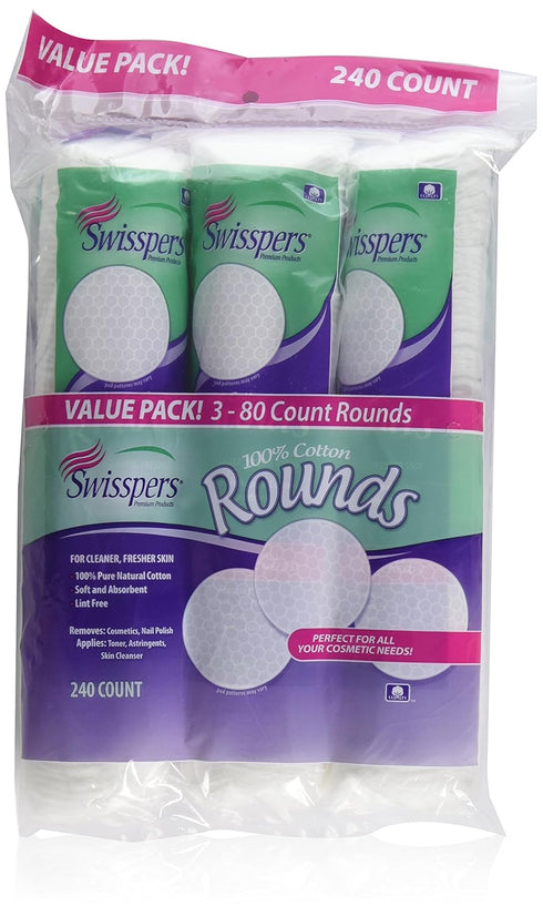 Swisspers Cotton Rounds 80 Count, 100% Cotton, 3 Pack
