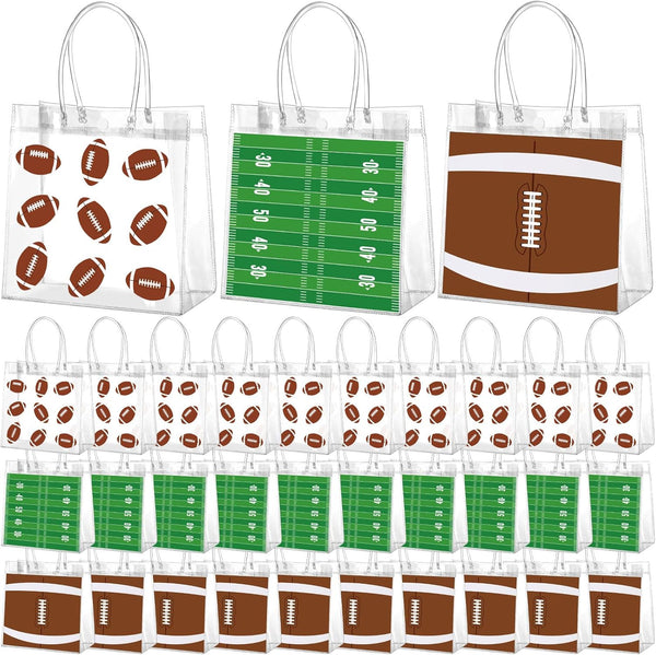 Resholder 30 Pcs Football Clear PVC Gift Bags Bulk 3 Styles Rugby Themed