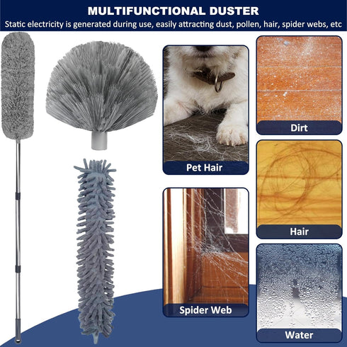 20+ Feet High Reach Duster Kit with 3-14 ft Extension Pole for Cleaning Fan, Spider Web, High Ceiling, Furniture