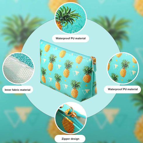 Weewooday 4 Pieces Cosmetic Makeup Bag Tropical Summer Foldable Portable Pouch Purse Handbag with Zipper Waterproof Barrel Makeup Bag for Women Girl Gift