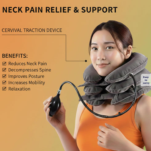 lojee Inflatable Neck Brace Adjustable Cervical Traction Device for Neck Pain Relief, Posture Support & Relaxation