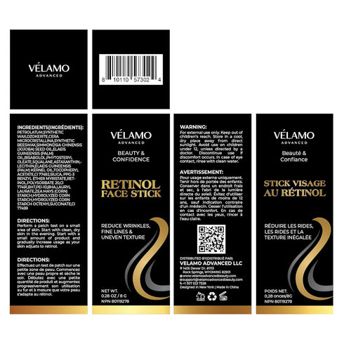 VELAMO ADVANCED Retinol Face Stick, Reduce Fine Lines and Uneven Texture, Anti-Aging Cream, 8 g/0.28 OZ